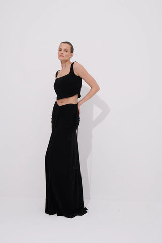 Joli Draped Maxi Skirt – Black