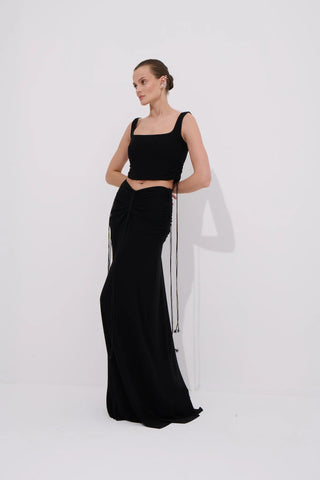 Joli Draped Maxi Skirt – Black