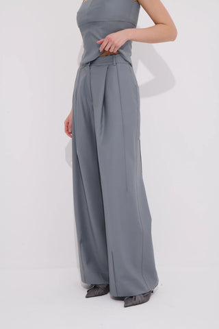 Broadway Pleated High-Waist Trousers – Gray