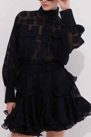 Violaine Ruffled Checkered Texture Skirt