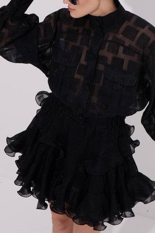Violaine Ruffled Checkered Texture Skirt