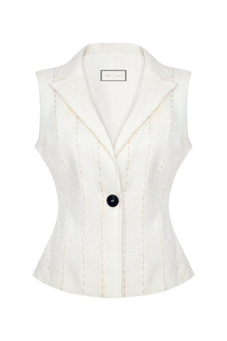 Ivory Vest 100% Linen with Punto Stitch Detail