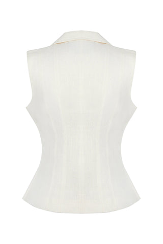 Ivory Vest 100% Linen with Punto Stitch Detail