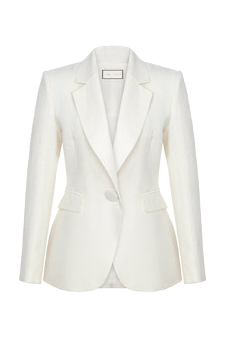 Ivory Waist-Fitted Jacket 100% Linen