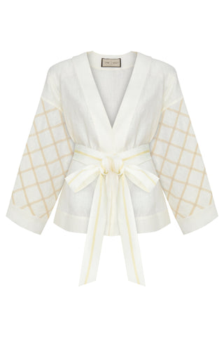 Ivory Linen Kimono Blouse - Premium Design