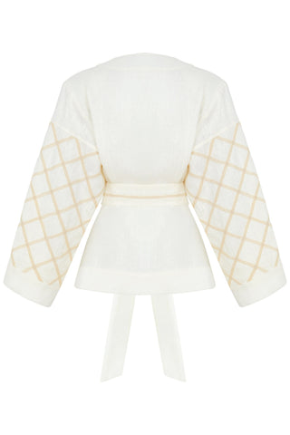 Ivory Linen Kimono Blouse - Premium Design