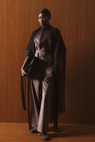 Roma Velvet Wide-Leg Trousers – Brown