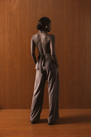 Roma Velvet Wide-Leg Trousers – Brown