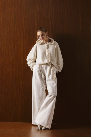 Harper Wide-Leg Woven Trousers – Cream