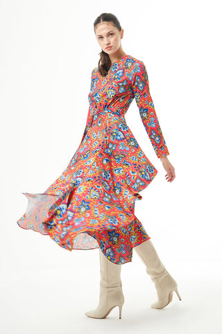 Mizalle Long Sleeve High Neck Midi Dress