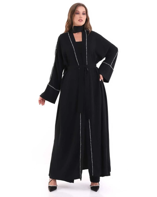 Avelin Crystal-Embellished Crepe Abaya – Black