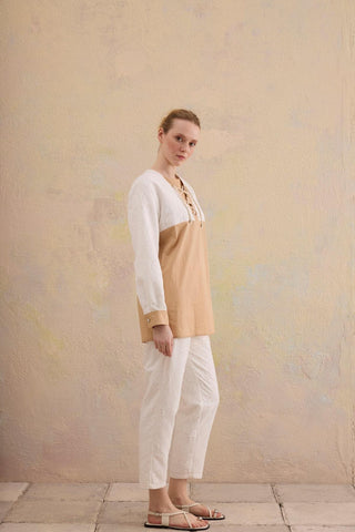 Alamar Broderie Woven Two-Piece Set – Ecru & Beige