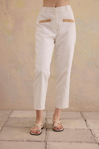 Alamar Broderie Woven Two-Piece Set – Ecru & Beige