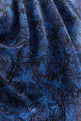 Blazing Horses Crepe Silk Shawl Navy Blue