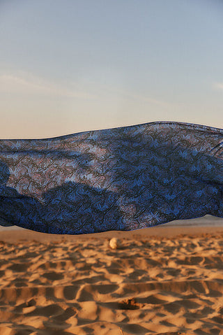 Blazing Horses Crepe Silk Shawl Navy Blue