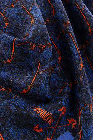 Blazing Horses Crepe Silk Shawl Navy Blue - Orange