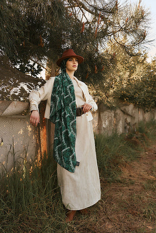 Blazing Horses Crepe Silk Shawl Green