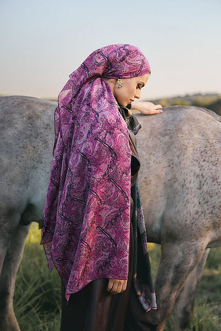 Blazing Horses Crepe Silk Shawl Pink