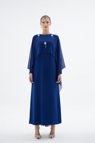 Alera Embellished Cape Dress – Blue