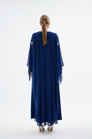 Alera Embellished Cape Dress – Blue
