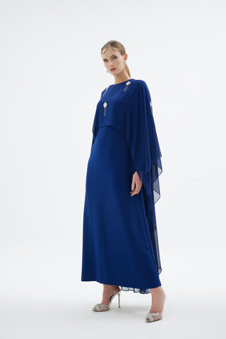 Alera Embellished Cape Dress – Blue