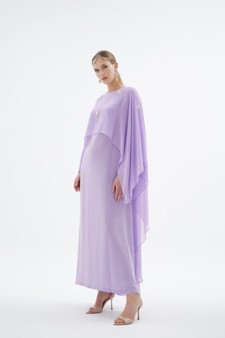 Alera Embellished Cape Dress – Lilac