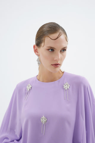 Alera Embellished Cape Dress – Lilac