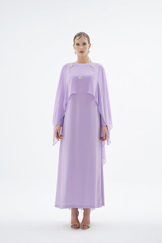 Alera Embellished Cape Dress – Lilac