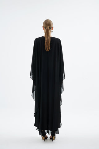 Alera Embellished Cape Dress – Black