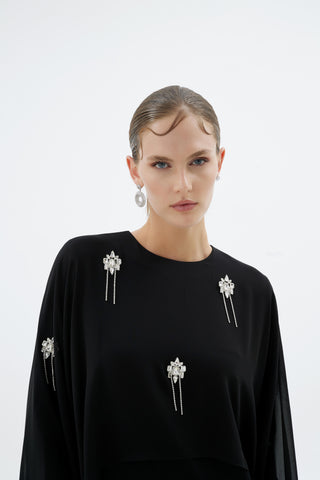 Alera Embellished Cape Dress – Black