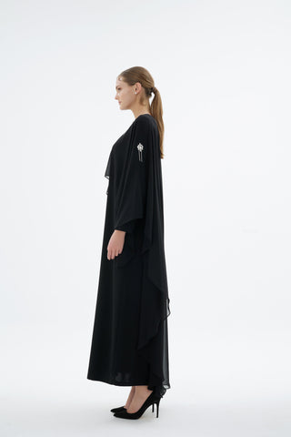 Alera Embellished Cape Dress – Black