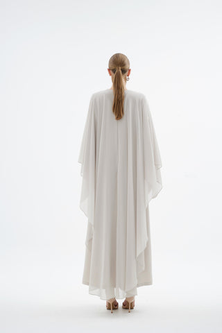 Alera Embellished Cape Dress – Stone