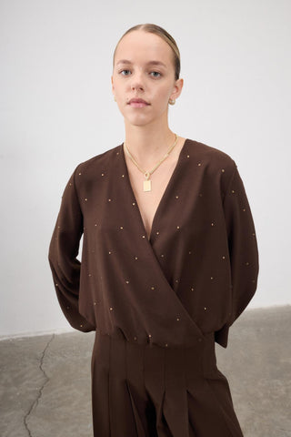 Altun Embellished Wrap Blouse – Brown