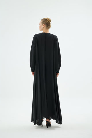 Crystal Embellished Flowing Abaya Dress – Black