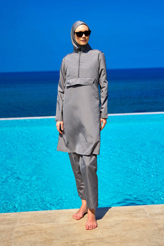 Andalus Gray Full Coverage Burkini Set for Women A2503-4