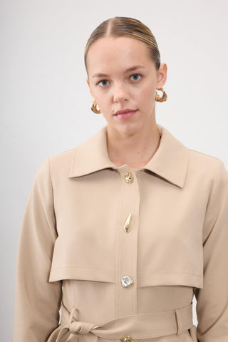 Anni Peplum Belted Buttoned Jacket – Beige