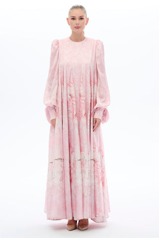 ARASI ÇİÇEK DESENLİ PARÇALI ELBİSE Pembe