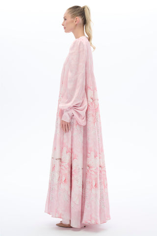 ARASI ÇİÇEK DESENLİ PARÇALI ELBİSE Pembe
