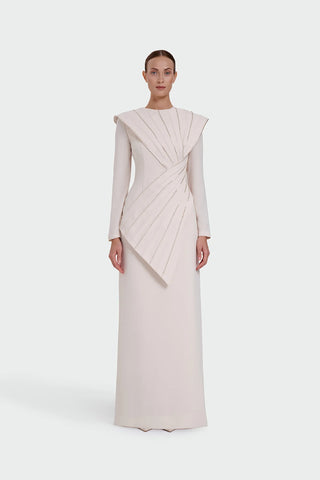 Asymmetric Strip Detail Evening Dress - Cream