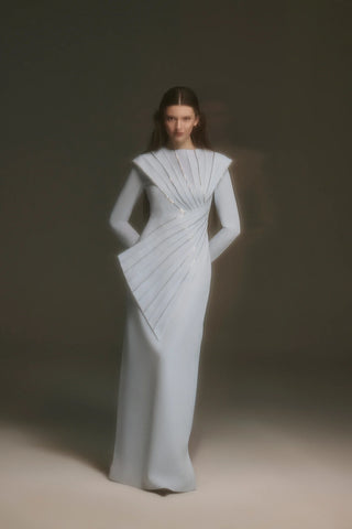 Asymmetric Strip Detail Evening Dress - Baby Blue