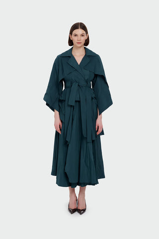 Layered Sleeve Tie-Waist Jacket - Emerald