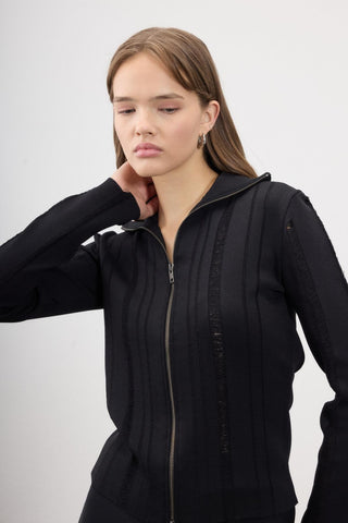 Asma Textured Knit Zip Jacket – Black