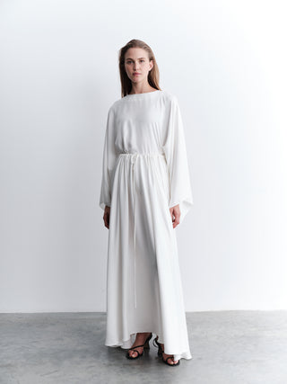 Satin Blouse Set with Skirt - White