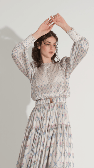 Diamond Pattern Chiffon Satin Dress – Krem