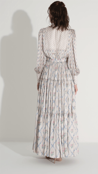 Diamond Pattern Chiffon Satin Dress – Krem