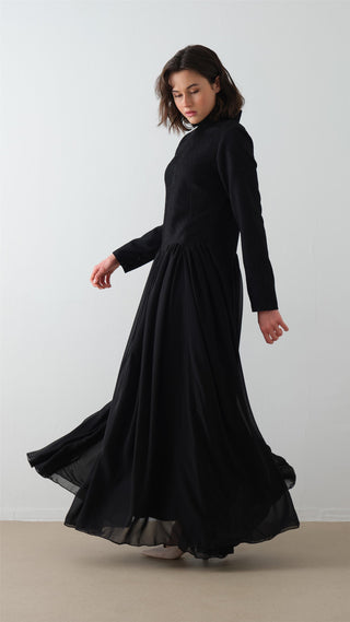 Turtleneck Crepe Chiffon Maxi Dress – Black