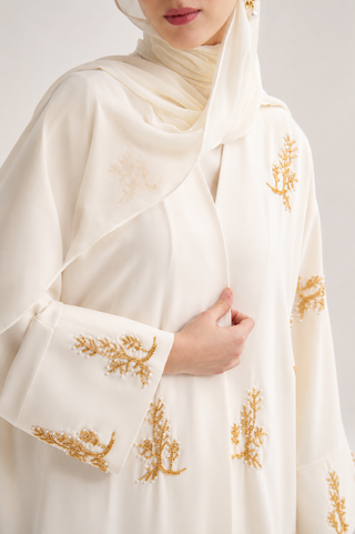 Reem Linen Abaya & Scarf – Cream