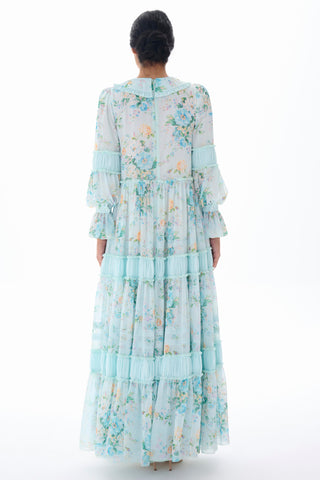 Floral Ruffle Collar Tiered Dress – Mint