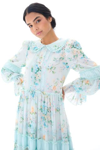 Floral Ruffle Collar Tiered Dress – Mint