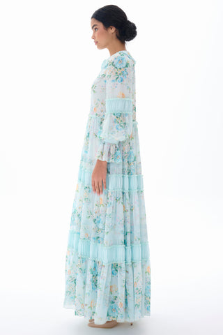 Floral Ruffle Collar Tiered Dress – Mint